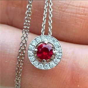 Solid platinum genuine high end  blood ruby/diamond necklace $3200